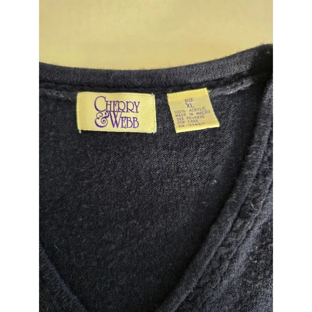 Cherry Webb V‎ Neck Long Sleeve Cozy Knit Sweater Top Women's XL Navy Blue